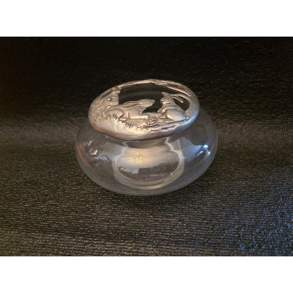Pewter Lidded Candle Holder Rabbit Bunny 1988 Seagull Pewter